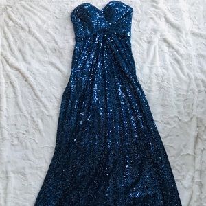 Blue Sequin Prom Dress